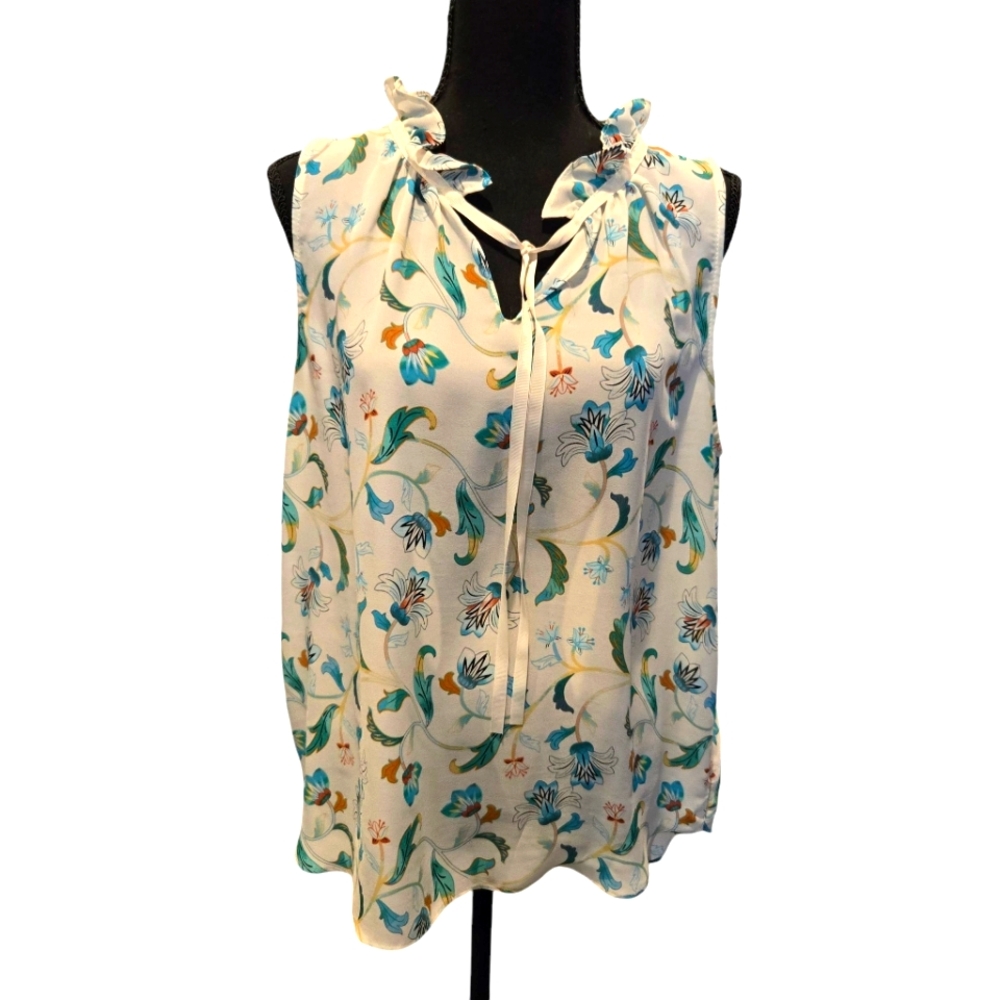Violet + Claire Floral Sleeveless Top - Ivory/Multicolor Size L